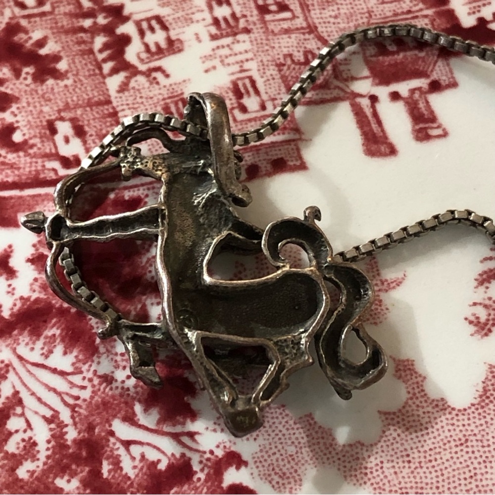 Vtg silver metal Sagittarius centaur hunter pendant w/ chain - Picture 6 of 8